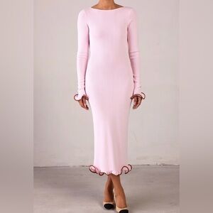 NWT SAME Ruffle Hem Midi Dress - Baby Pink - Size Small